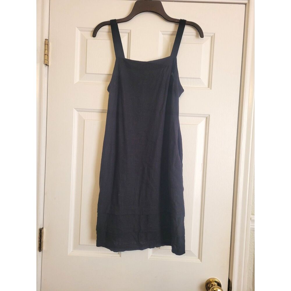 Time and Tru Black Square Neck Tank Slip Dress Tiered Hem Size XS (0-2)